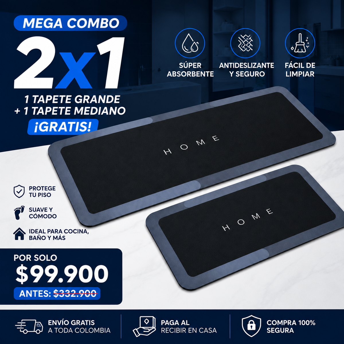 Tapete Súper Absorbente para Hogar – Mega Combo 2x1